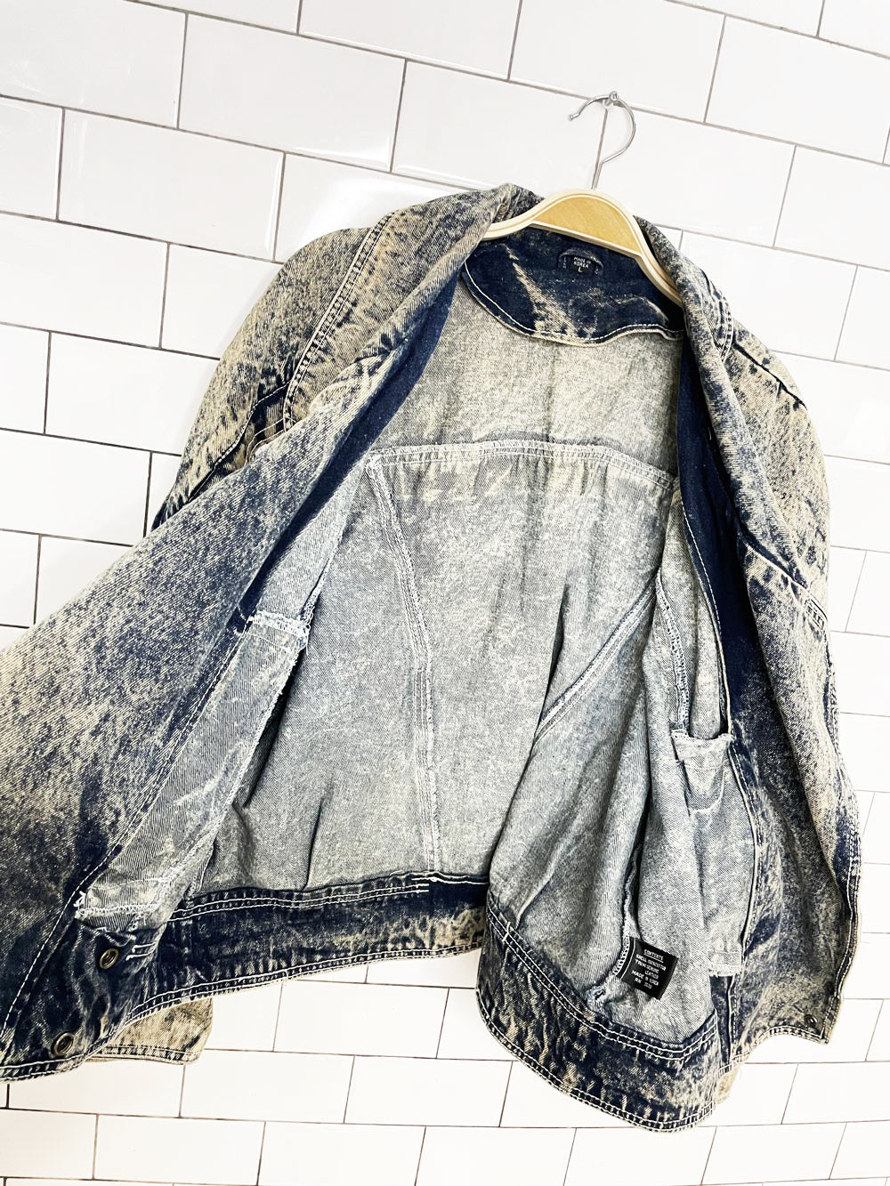 vintage 80s leather fringe concho western acid wash snap button denim jacket