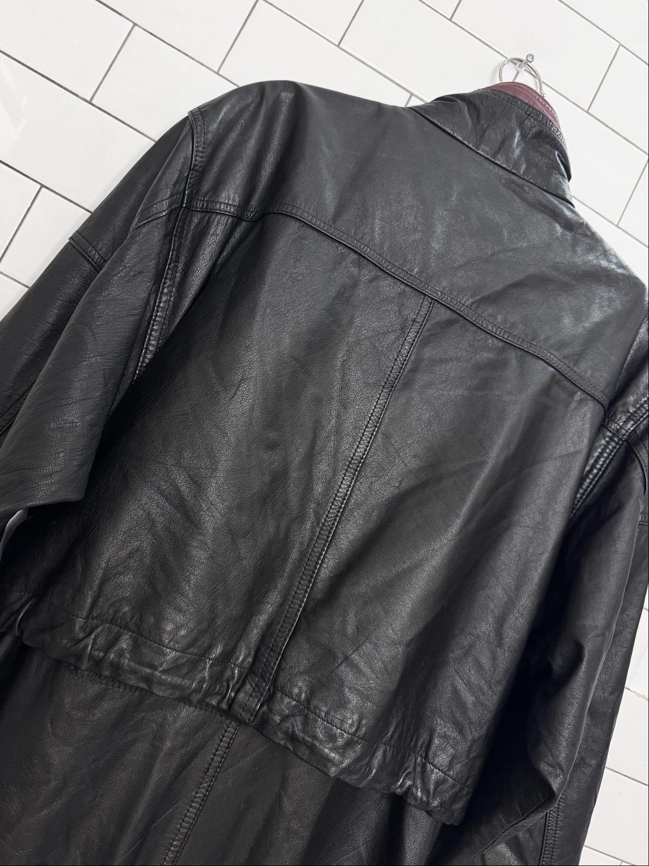 vintage pelle new york leather drawstring cape two-tone full length jacket