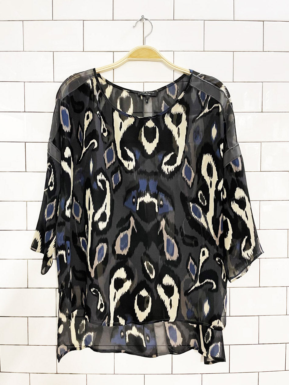 rag & bone 100% silk chiffon flowy short sleeve blouse