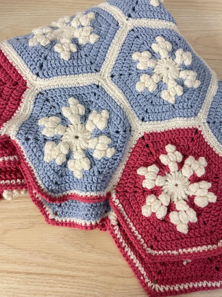 vintage hand - knit snowflake throw blanket - good market thrift store