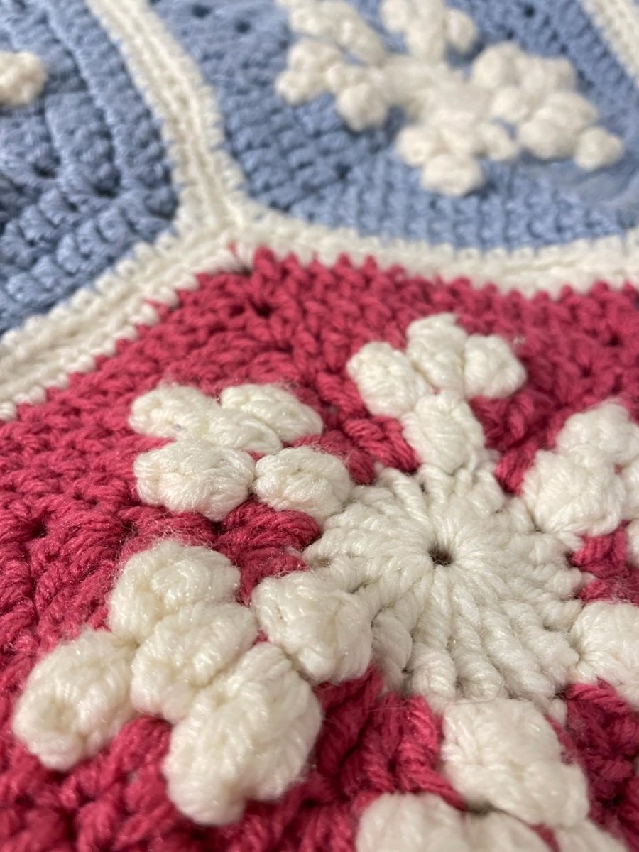 vintage hand - knit snowflake throw blanket - good market thrift store