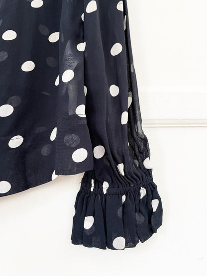 ganni georgette polka dot chiffon ruffle blouse - good market thrift store