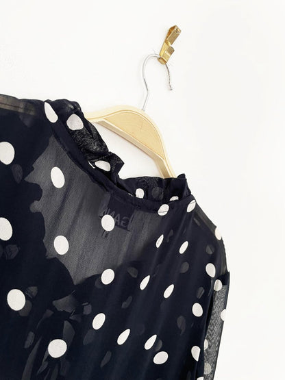 ganni georgette polka dot chiffon ruffle blouse - good market thrift store