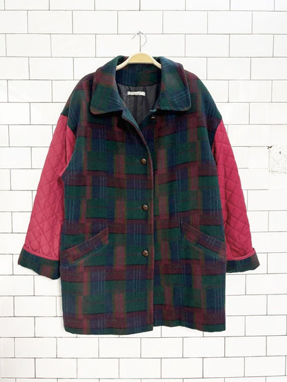 vintage 80s xception quilted sleeve plaid barn coat | made in ukraine - good market thrift store