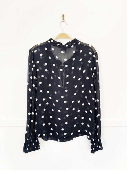ganni georgette polka dot chiffon ruffle blouse - good market thrift store