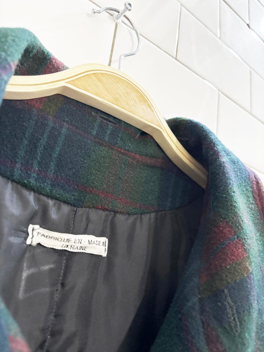 vintage 80s xception quilted sleeve plaid barn coat | made in ukraine - good market thrift store