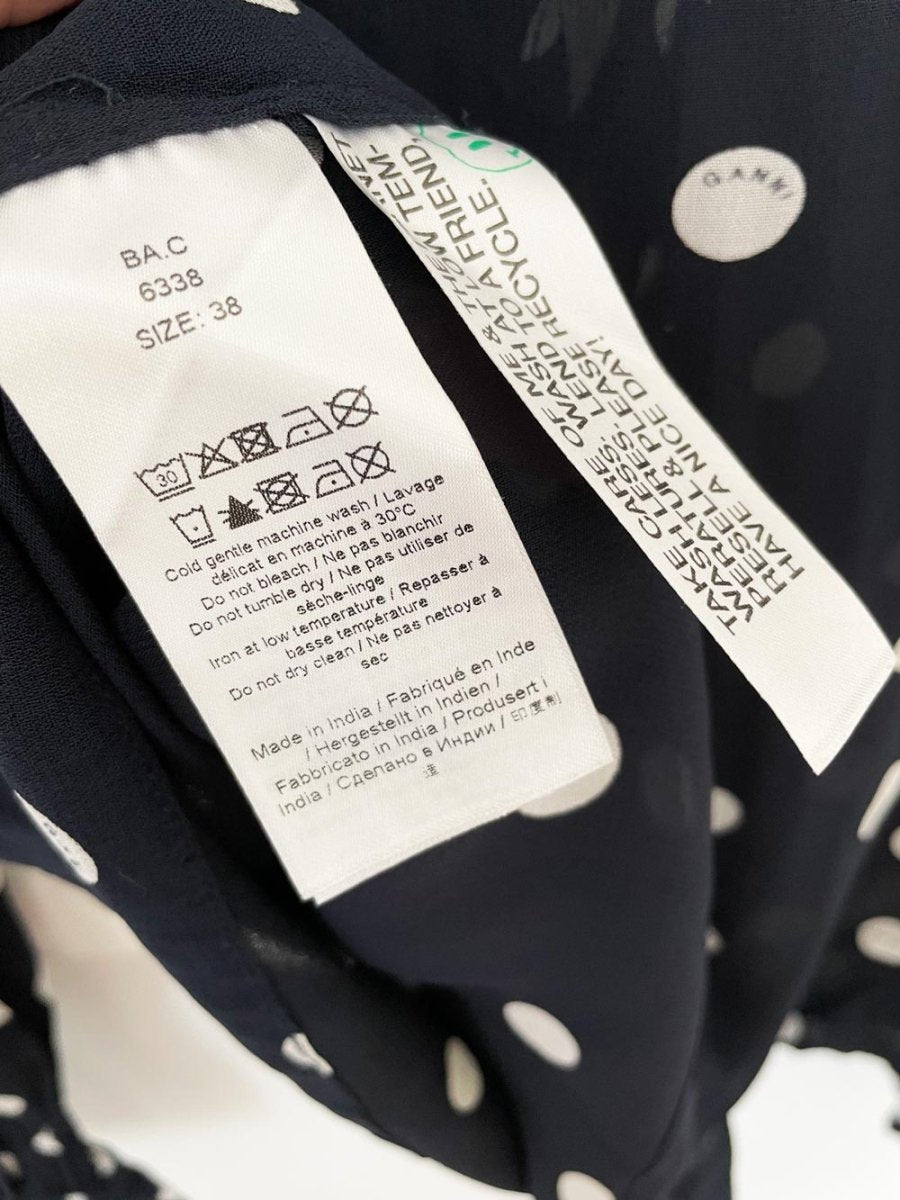 ganni georgette polka dot chiffon ruffle blouse - good market thrift store