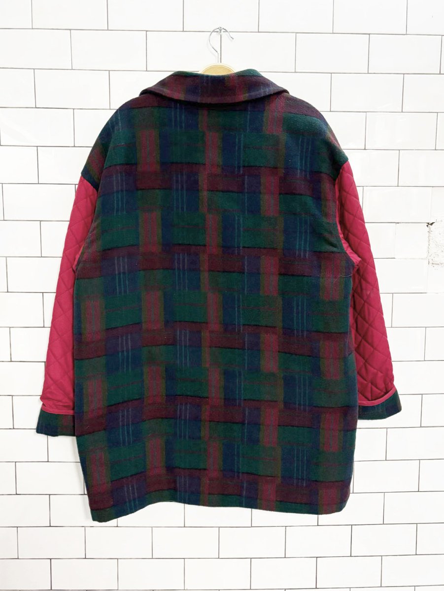 vintage 80s xception quilted sleeve plaid barn coat | made in ukraine - good market thrift store