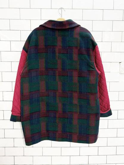 vintage 80s xception quilted sleeve plaid barn coat | made in ukraine - good market thrift store