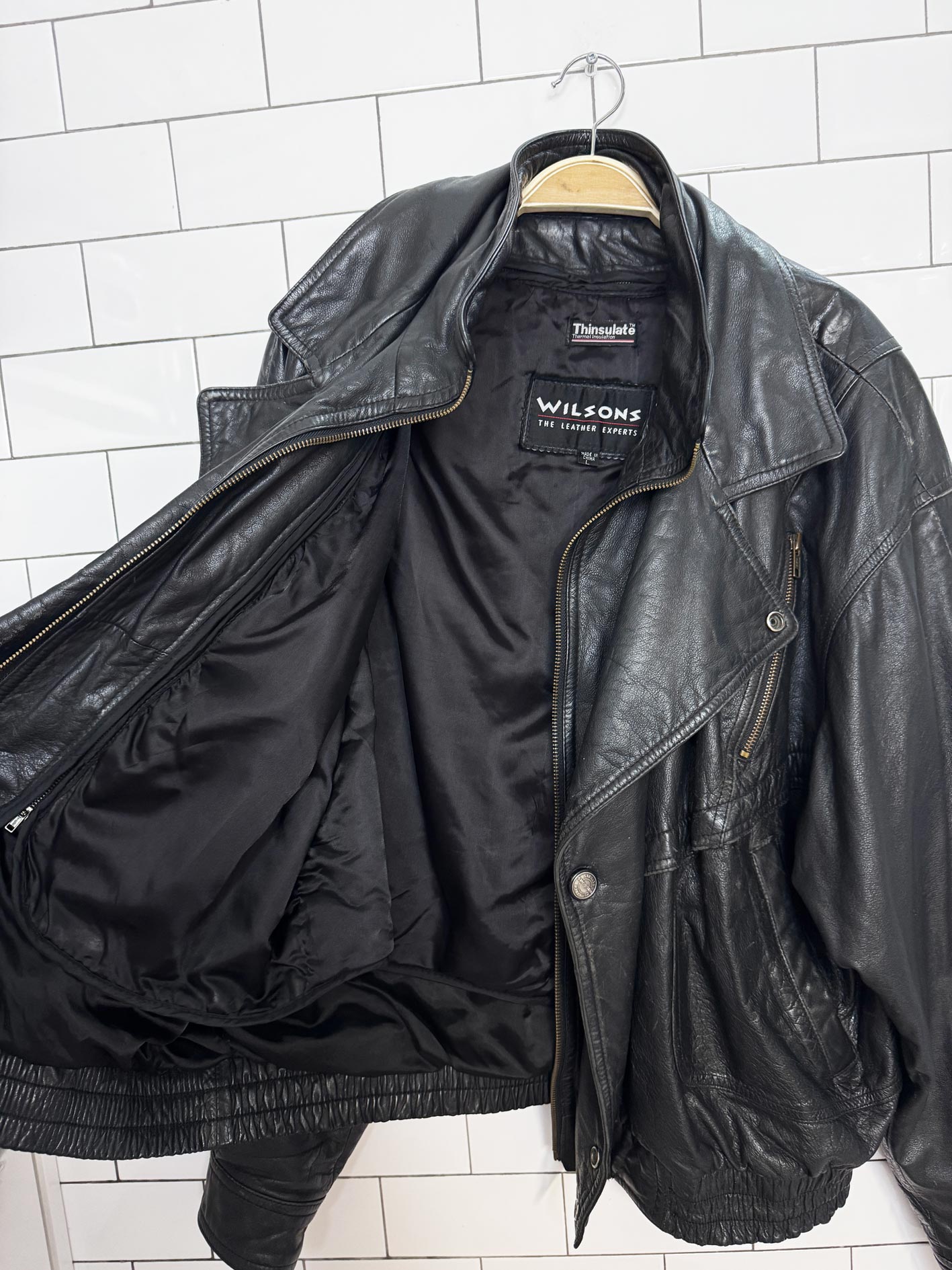 vintage wilsons double collar leather bomber jacket | removable liner