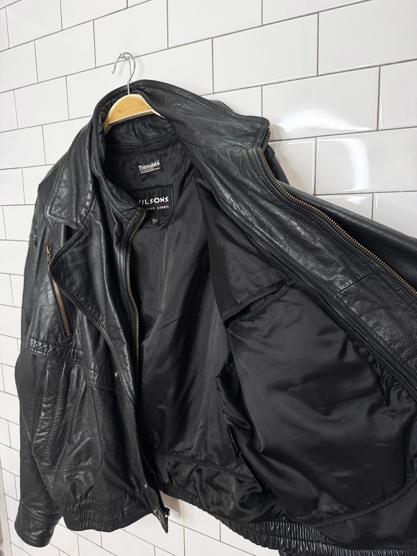 vintage wilsons double collar leather bomber jacket | removable liner