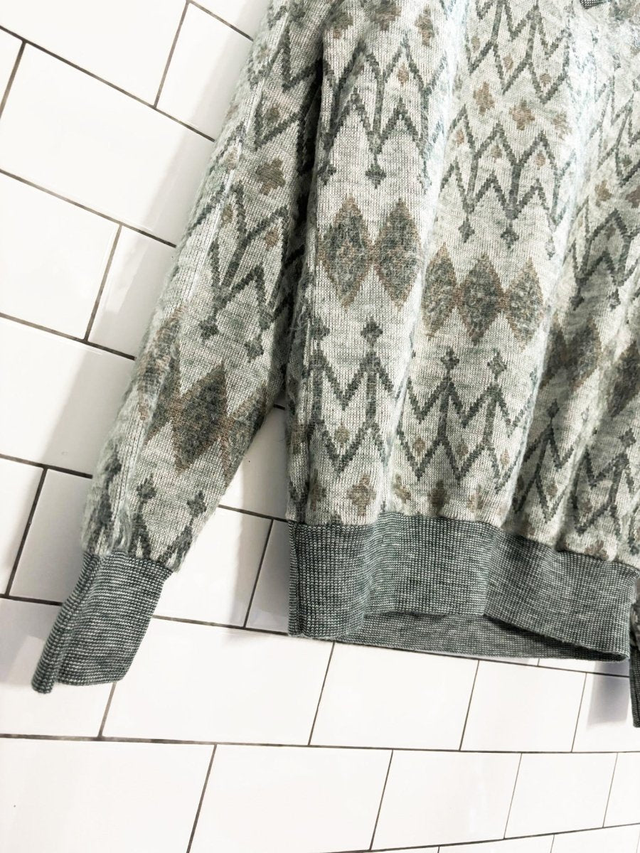 vintage 80s marvello patterned knit v neck sweater - good market thrift store