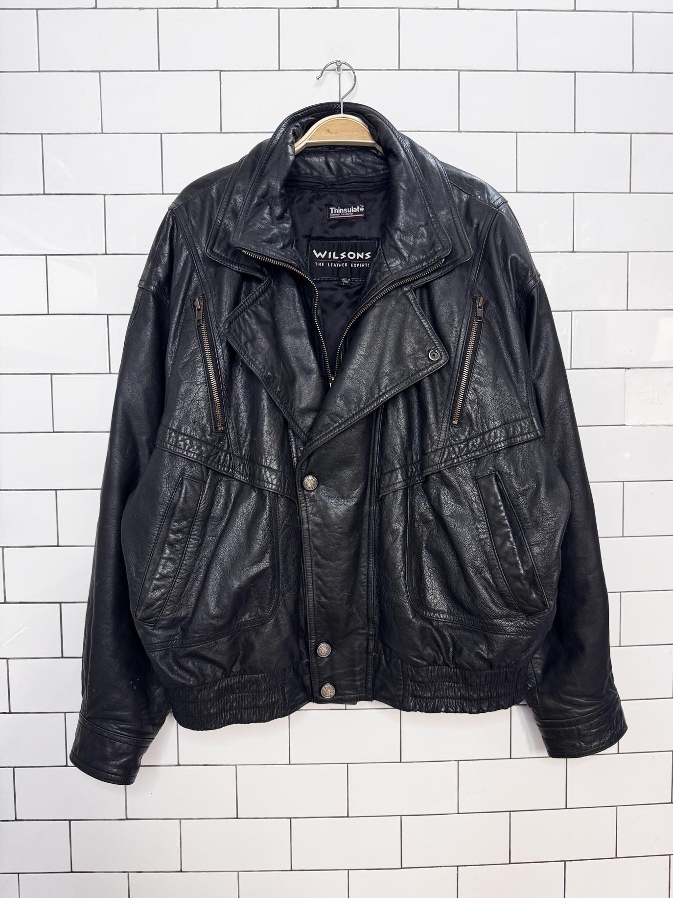 vintage wilsons double collar leather bomber jacket | removable liner