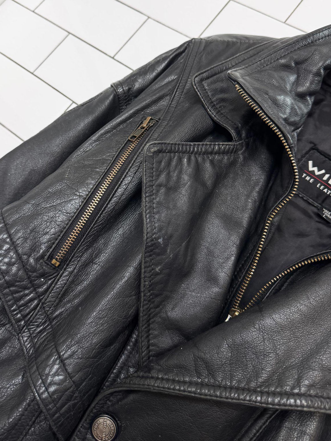 vintage wilsons double collar leather bomber jacket | removable liner