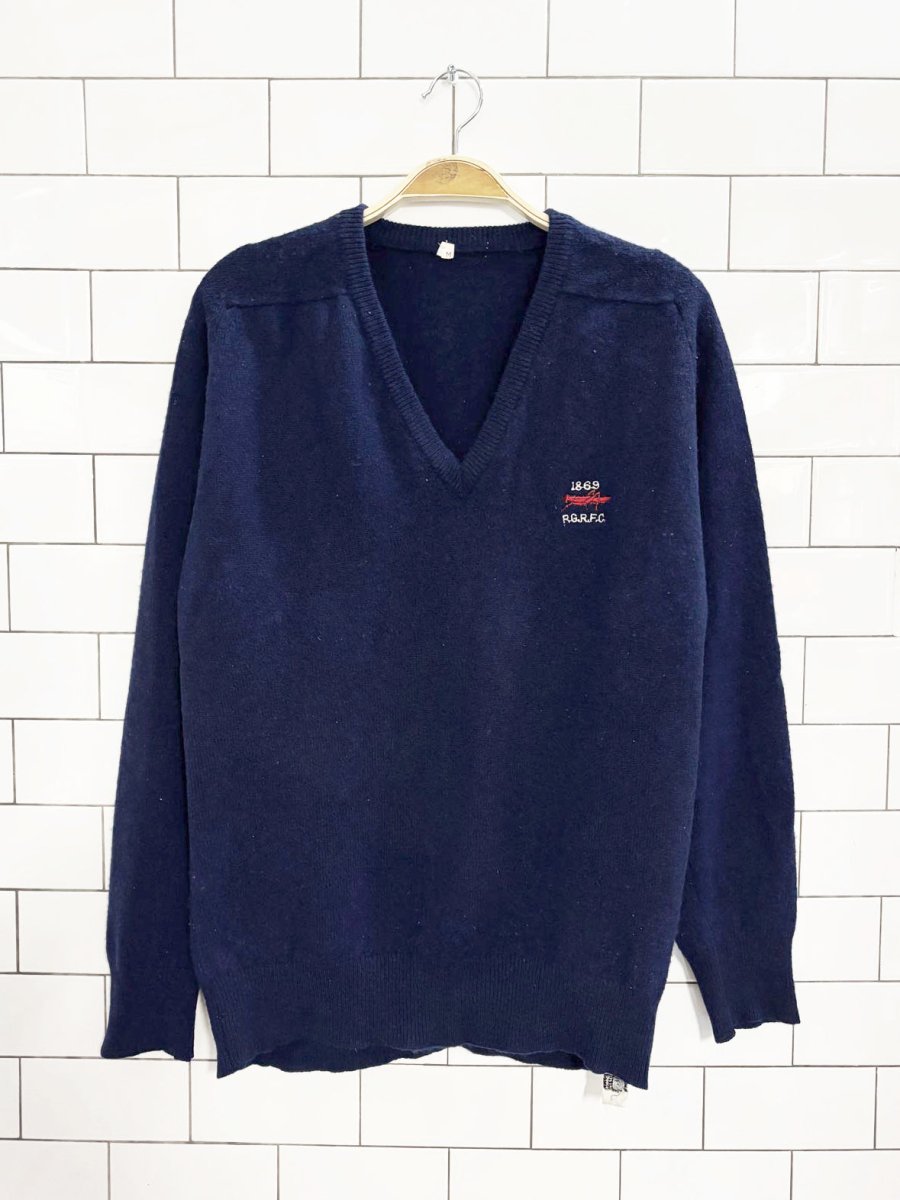 vintage 70s 100% wool RG rugby football club knit v neck sweater - good market thrift store