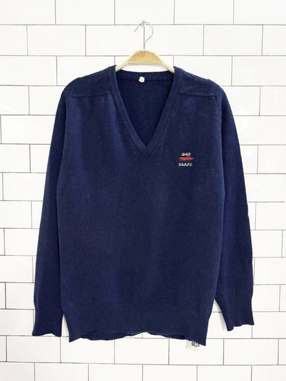 vintage 70s 100% wool RG rugby football club knit v neck sweater - good market thrift store