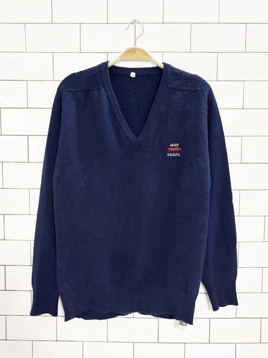 vintage 70s 100% wool RG rugby football club knit v neck sweater - good market thrift store