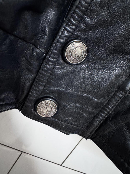 vintage wilsons double collar leather bomber jacket | removable liner