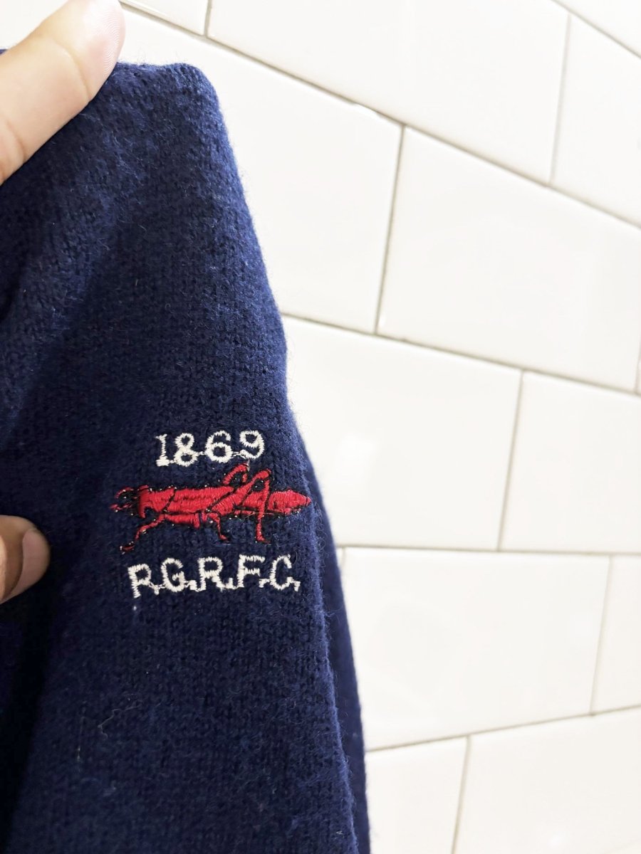 vintage 70s 100% wool RG rugby football club knit v neck sweater - good market thrift store