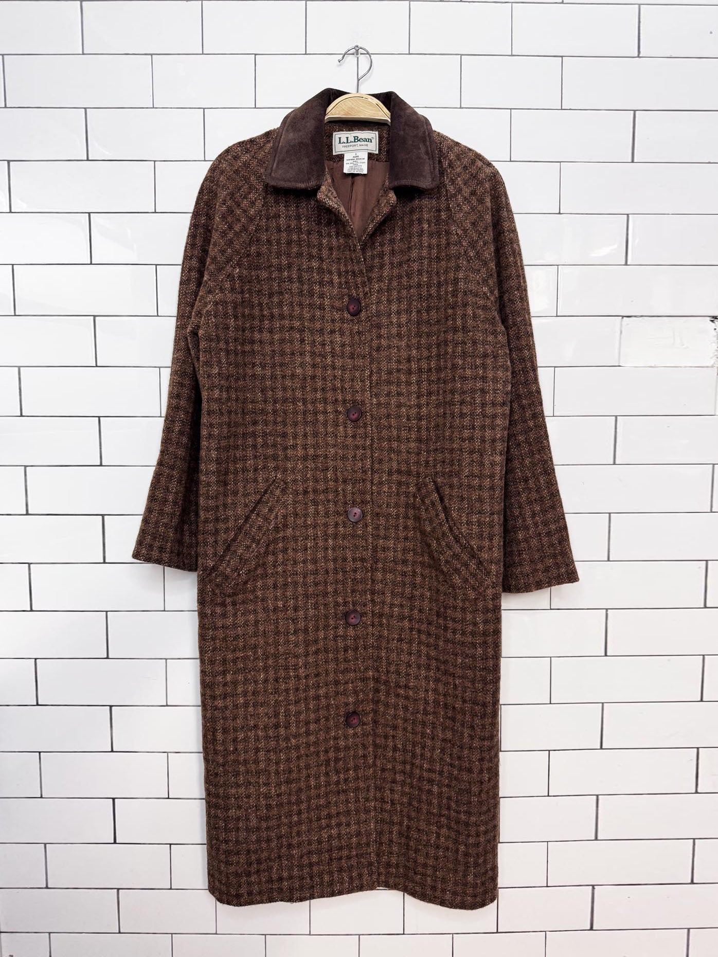 vintage 90s ll bean wool-blend suede collar long jacket | made in USA