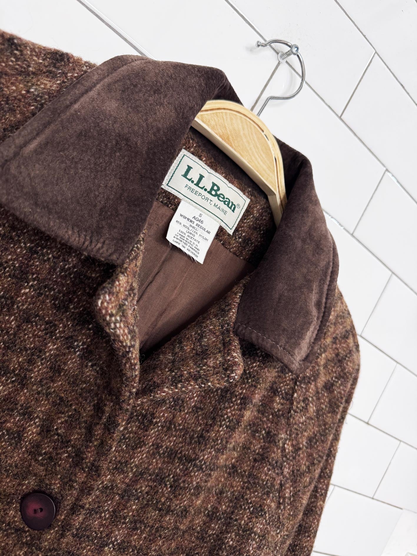 vintage 90s ll bean wool-blend suede collar long jacket | made in USA