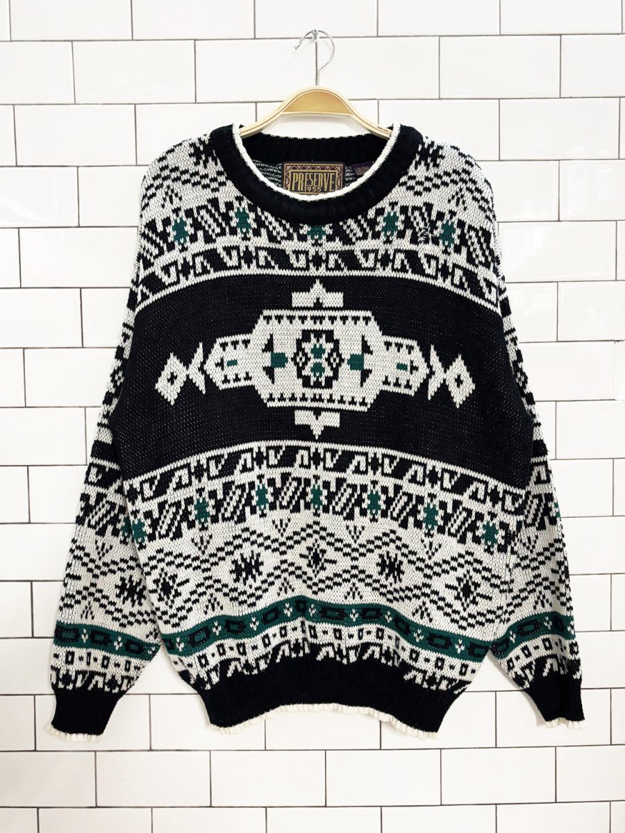 vintage 80s preserve 1955 aztec pattern knit sweater - good market thrift store