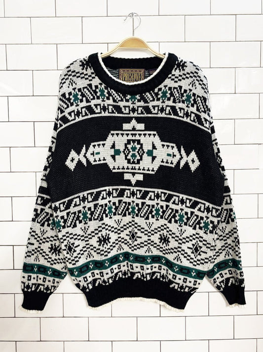 vintage 80s preserve 1955 aztec pattern knit sweater - good market thrift store