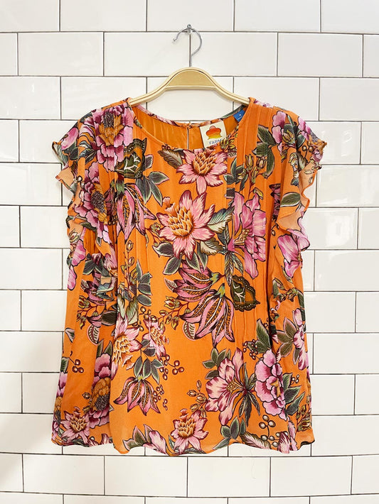 farm rio adonia floral ruffle sleeveless blouse | anthropologie