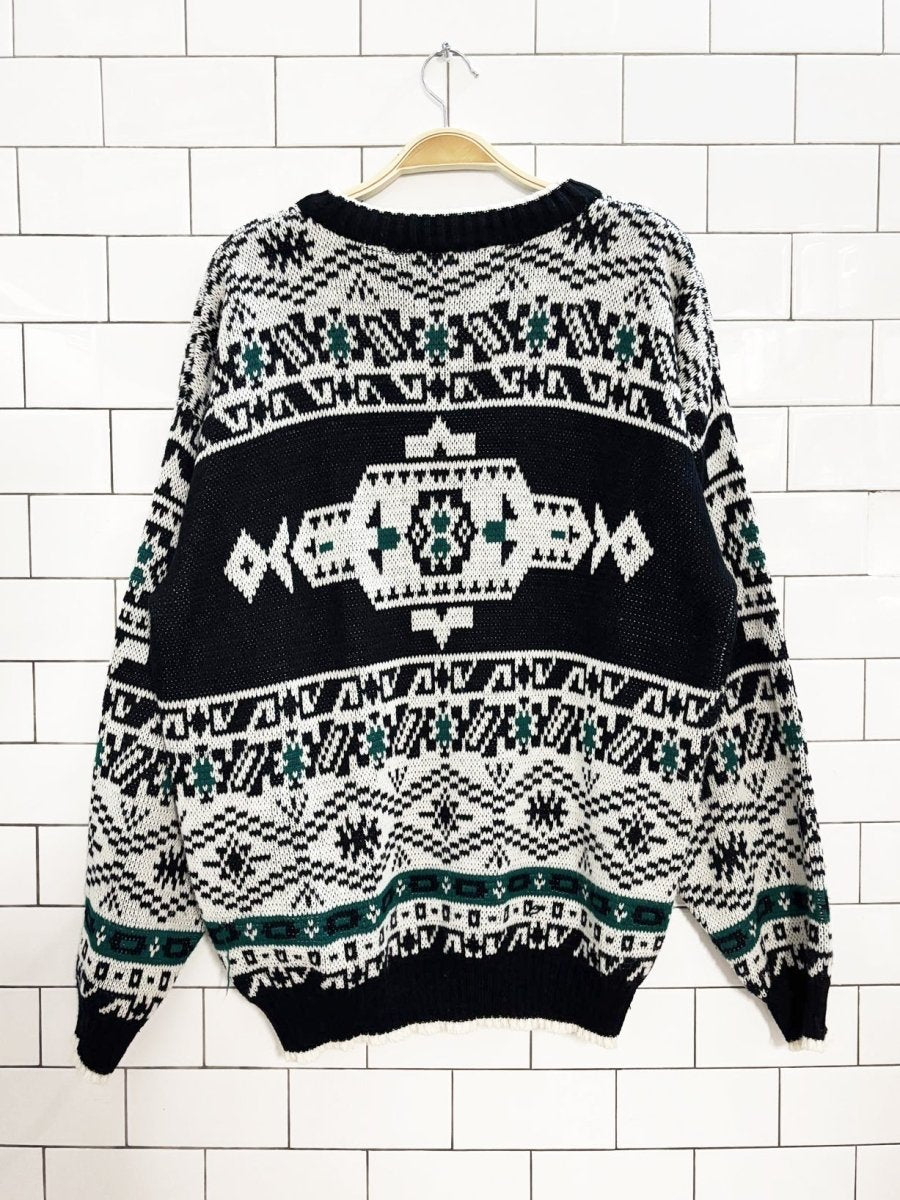 vintage 80s preserve 1955 aztec pattern knit sweater - good market thrift store