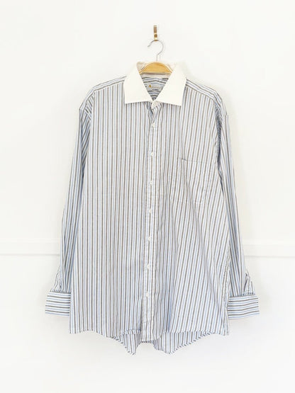 vintage aquascutum contrast collar striped french cuff shirt - good market thrift store