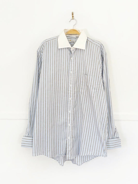 vintage aquascutum contrast collar striped french cuff shirt - good market thrift store
