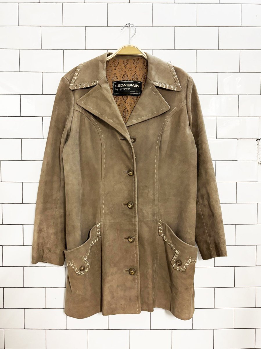 vintage 80s leda spain lamb suede western blanket stitch jacket | made in spain - good market thrift store