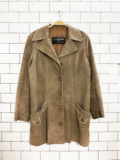 vintage 80s leda spain lamb suede western blanket stitch jacket | made in spain - good market thrift store