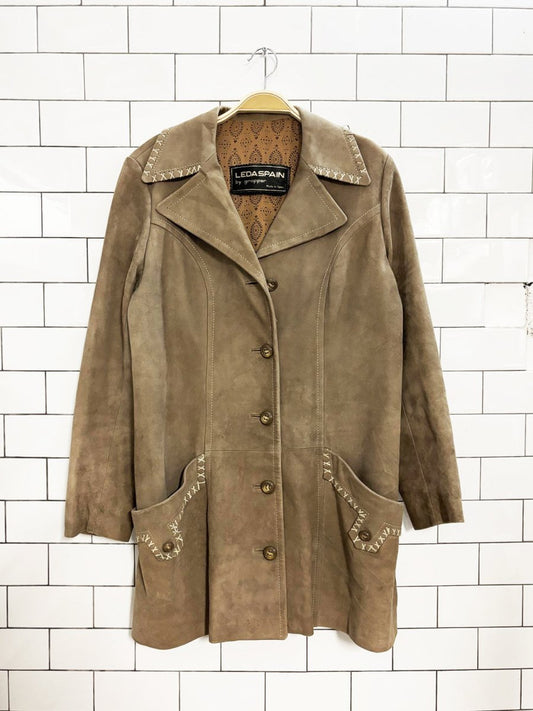 vintage 80s leda spain lamb suede western blanket stitch jacket | made in spain - good market thrift store