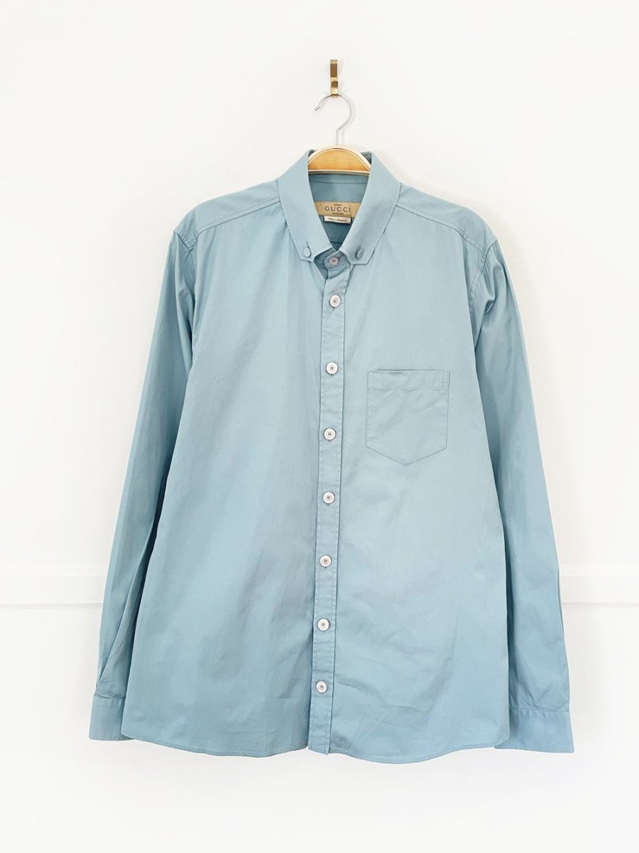 gucci logo button classic shirt | uniform - good market thrift store