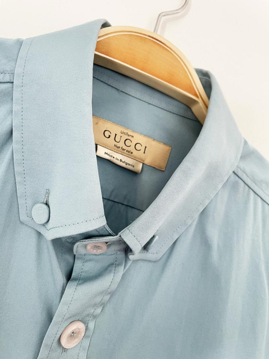 gucci logo button classic shirt | uniform - good market thrift store