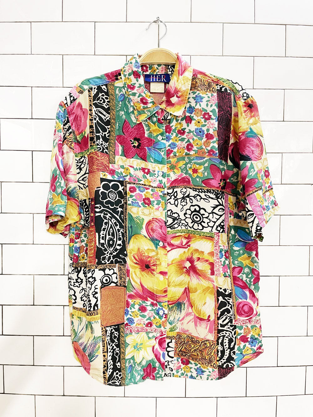 vintage 90s HER 100% silk floral patchwork blouse