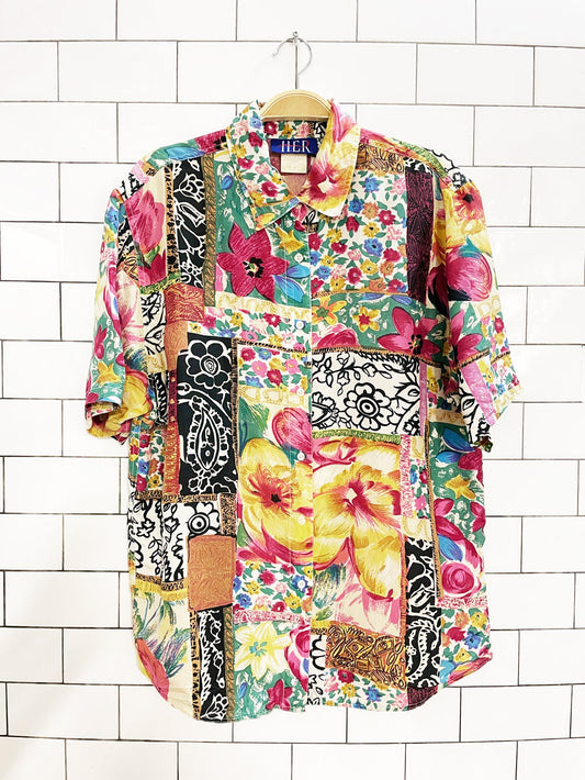 vintage 90s HER 100% silk floral patchwork blouse