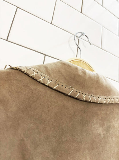 vintage 80s leda spain lamb suede western blanket stitch jacket | made in spain - good market thrift store