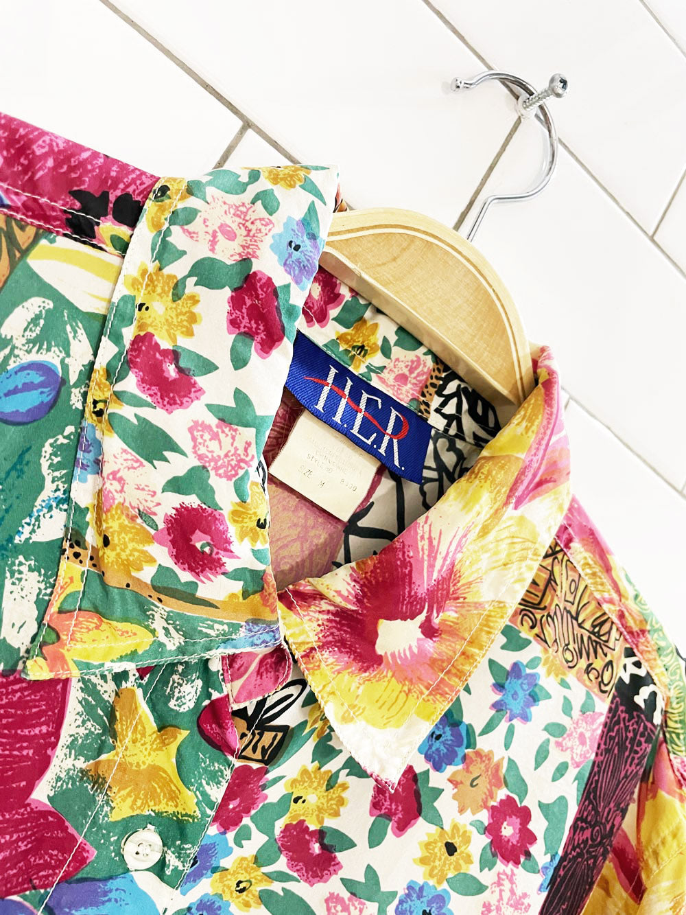 vintage 90s HER 100% silk floral patchwork blouse