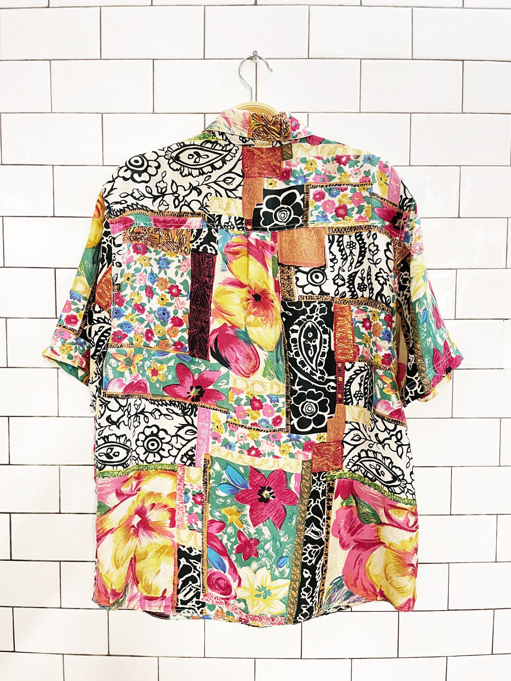 vintage 90s HER 100% silk floral patchwork blouse