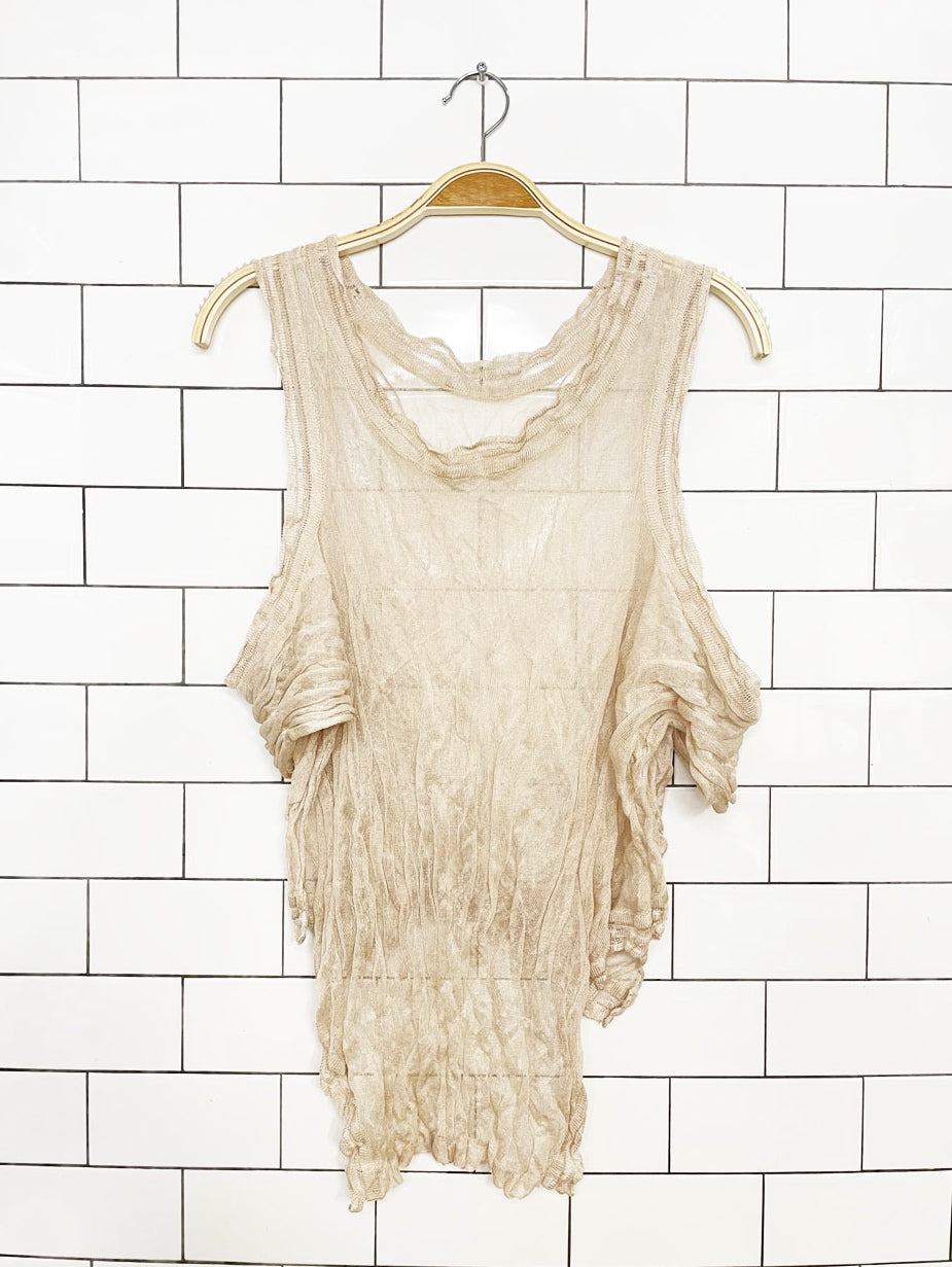 ioanna kourbela wrinkle knit drape shoulder layering bib top