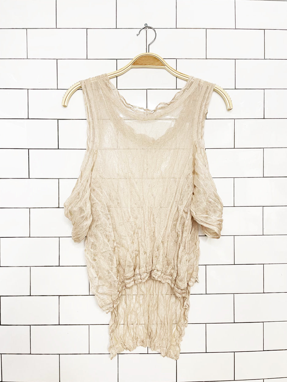 ioanna kourbela wrinkle knit drape shoulder layering bib top