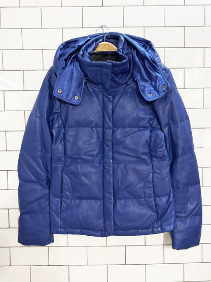 danier butter leather down hooded puffer jacket - good market thrift store