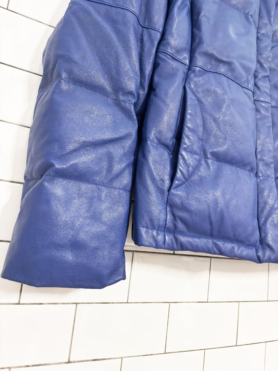 danier butter leather down hooded puffer jacket - good market thrift store