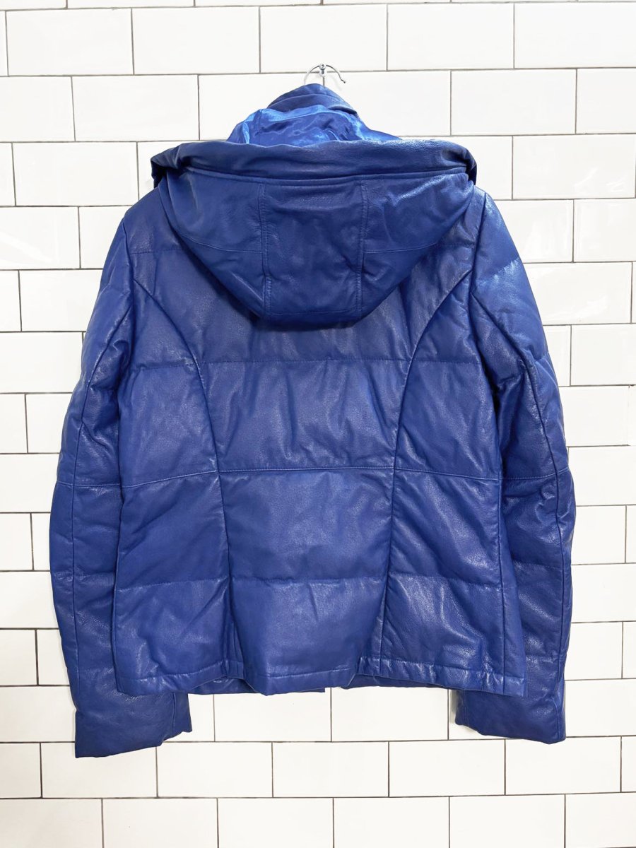 danier butter leather down hooded puffer jacket - good market thrift store
