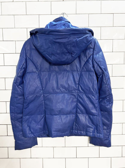 danier butter leather down hooded puffer jacket - good market thrift store