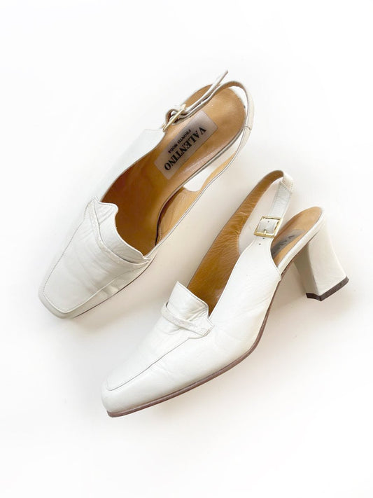vintage valentino leather slingback heeled square toe shoe | made in Italy - good market thrift store
