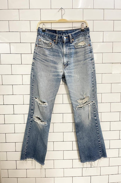 vintage 90s levi's 517 flare leg distressed jeans - good market thrift store