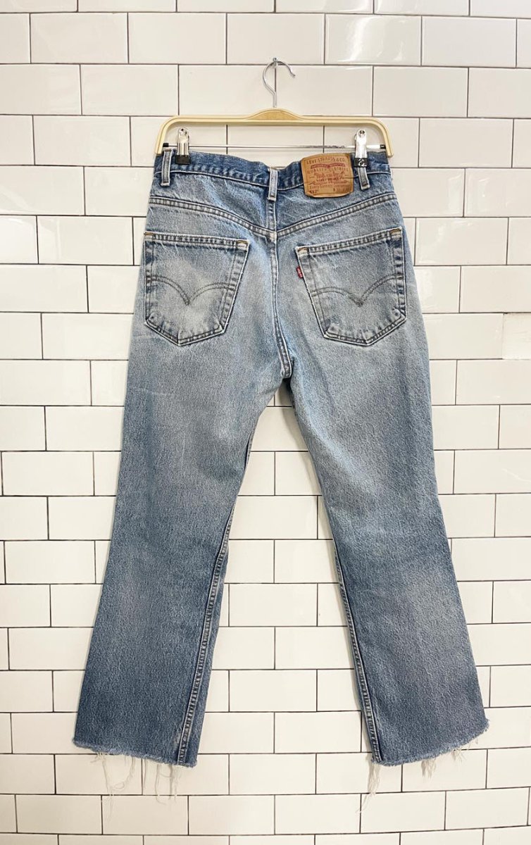 vintage 90s levi's 517 flare leg distressed jeans - good market thrift store